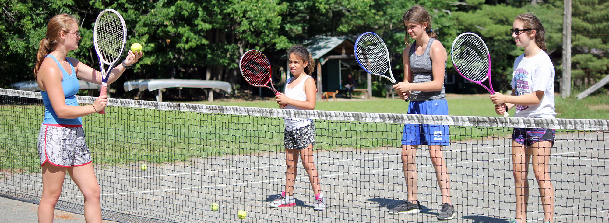 Whippoorwill  Campers and Counselor On Tennis Court