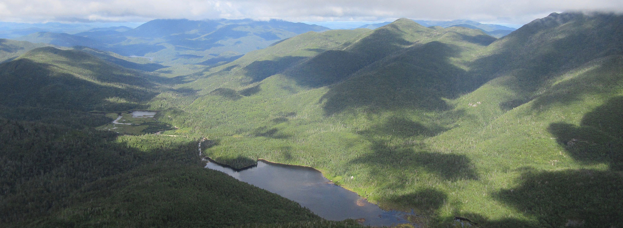 Adirondack Mountains  and a lake from the air