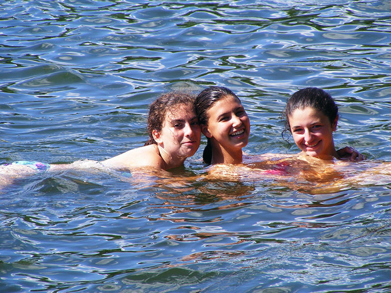 Girls together and laughing in lake