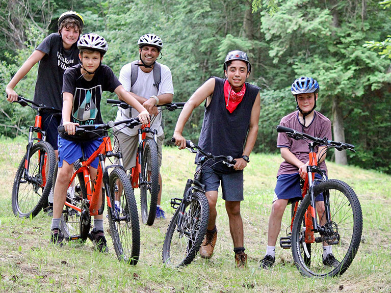 group of campers on bikes