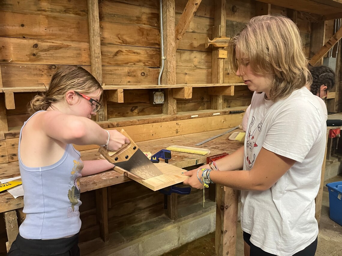 campers enjoying woodworking