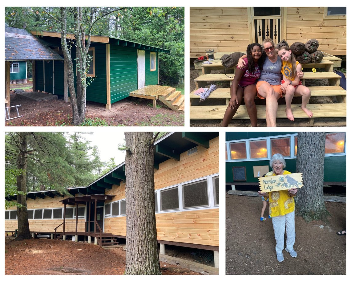 Collection of pictures of building improvements at camp and people enjoying them