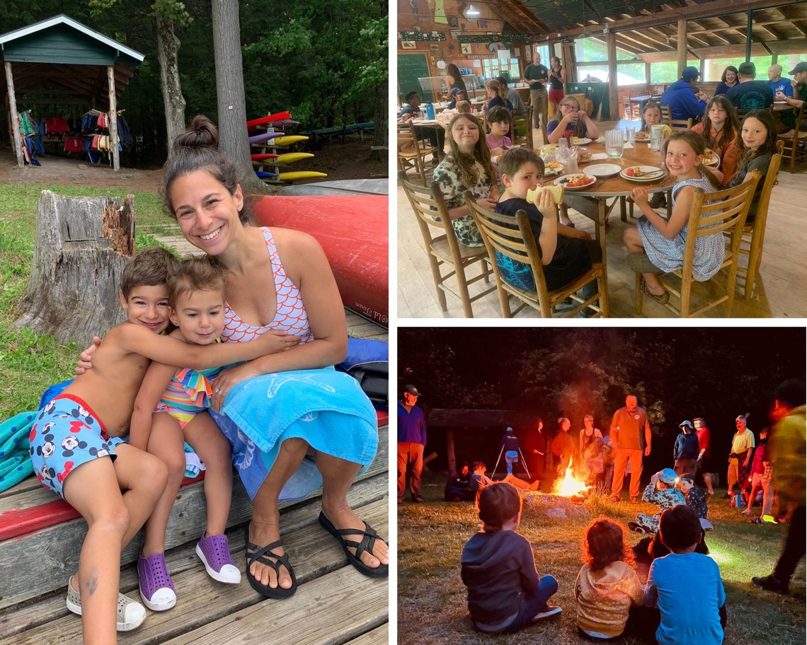 Collection of pictures of alumni taking part in a family camp where their kids could see what it is like to be campers
