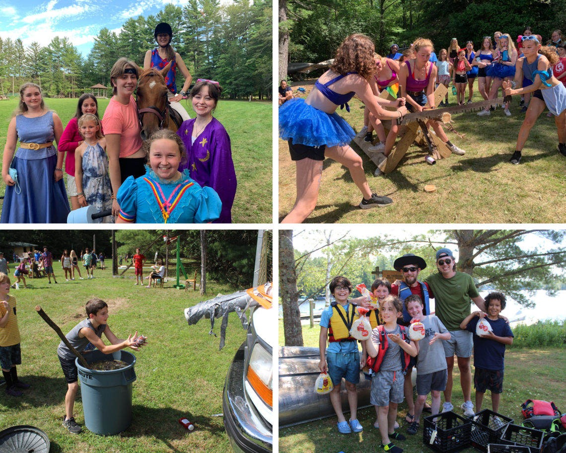 Four pictures showing four different camp activities that are the themes of different blog posts